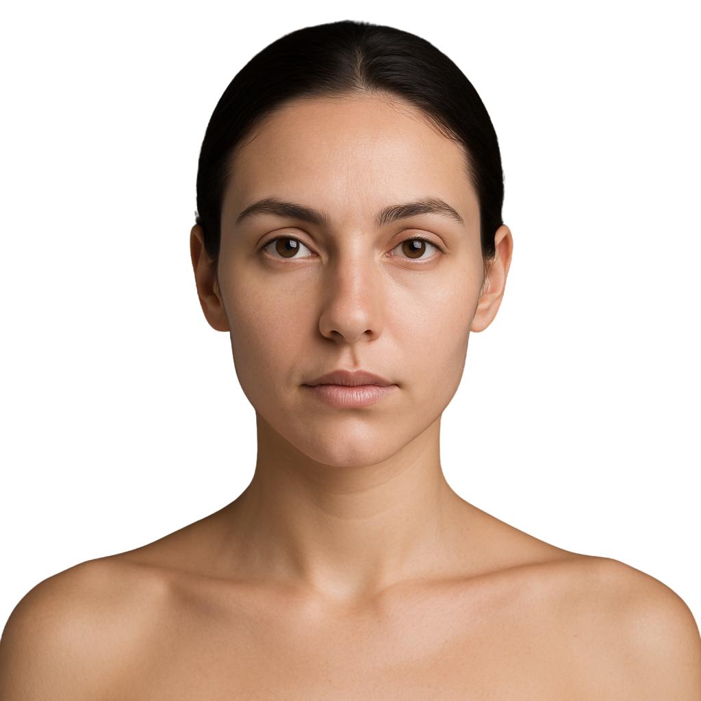 Rostro visto de frente, dividido en los tres tercios faciales y el cuello que trata el protocolo