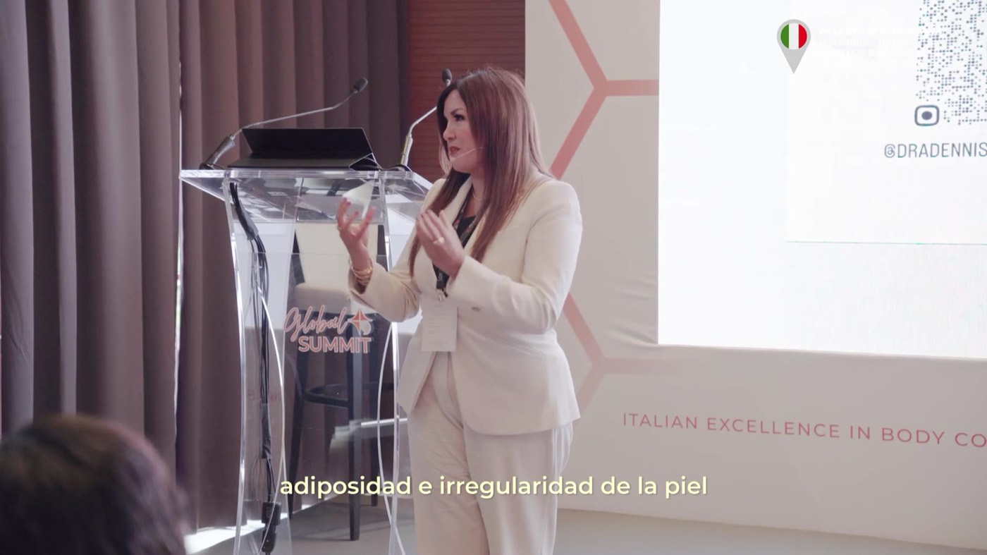 La Dra. Dennisse Arroyo exponiendo como Speaker Internacional en el Global Summit de Marllor Biomedical, Bolonia, Italia